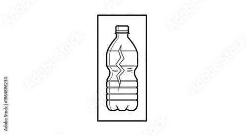 Line art illustration of a damaged plastic water bottle, symbolizing environmental pollution