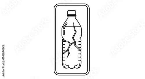 Illustration of a cracked plastic water bottle symbolizing environmental fragility and plastic