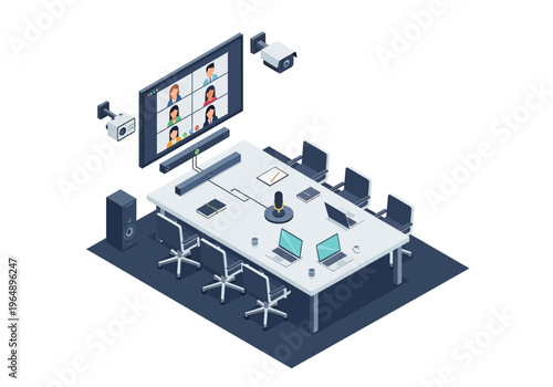 Modern conference room with video conferencing setup and technology