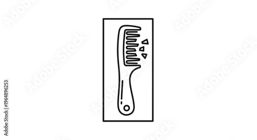 Minimalist Line Art Illustration of a Damaged Hair Comb with Broken Teeth Symbolizing Wear and Tear
