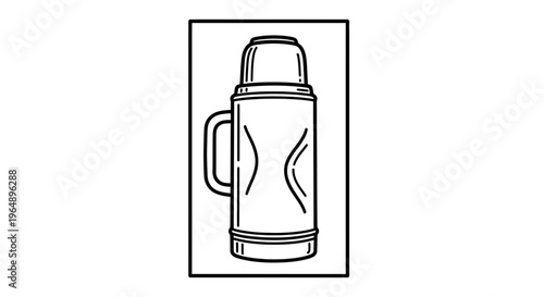 Line art illustration of a classic portable vacuum flask for maintaining beverage temperature on