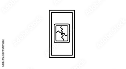 Minimalist line art icon representing a broken display screen or damaged electronic device visual
