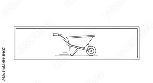 Minimalist line art illustration of a gardening wheelbarrow for construction and landscaping tasks