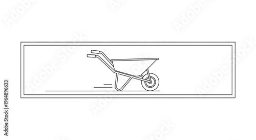 Minimalist line art illustration of a moving garden wheelbarrow graphic icon design