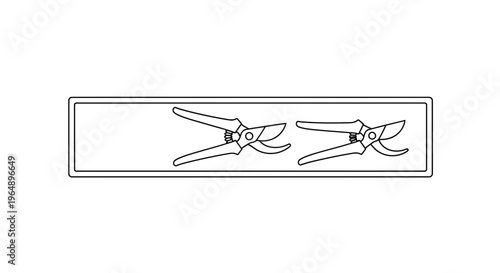 Minimalist line art illustration featuring two essential gardening pruning shears for plant care