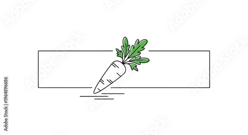 Vibrant minimalist carrot with fresh green foliage, elegantly presented within a clean white
