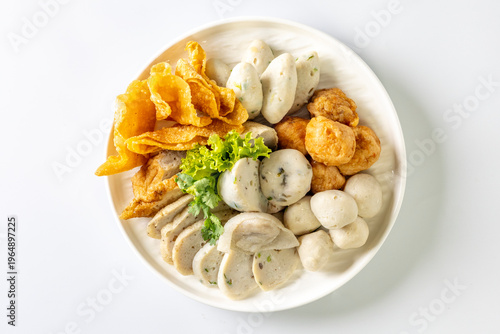 Boiled Fish Balls, Shrimp Balls and Chinese Fish Sausage with Spicy Dipping Sauce