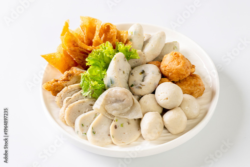 Boiled Fish Balls, Shrimp Balls and Chinese Fish Sausage with Spicy Dipping Sauce
