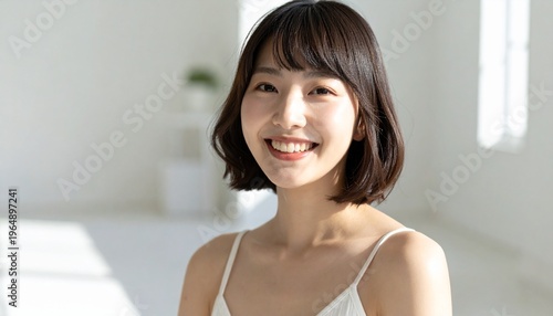 自然光の室内で微笑む日本人女性のポートレート|ナチュラルなライフスタイル・ビューティーイメージ Free Download 自然光の室内で微笑む日本人女性のポートレート|ナチュラルなライフスタイル・ビューティーイメージ - GFXLoad
