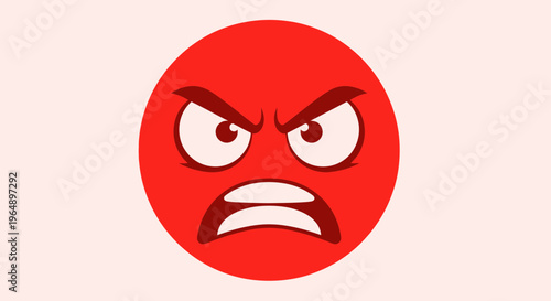 Angry Red Face Emoji with Furious Expression, Cartoon Style