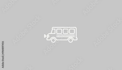 Simple Line Art Icon of a School Bus, Vector Illustration