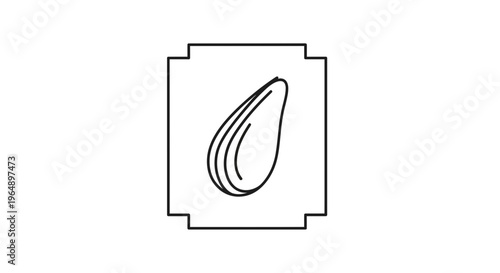 Simple Line Art Icon of a Single Avocado Seed in a Square Frame