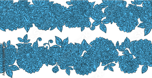 Vector illustration of seamless blue floral and snowflake knitted pattern for winter holiday decoration wallpaper design.