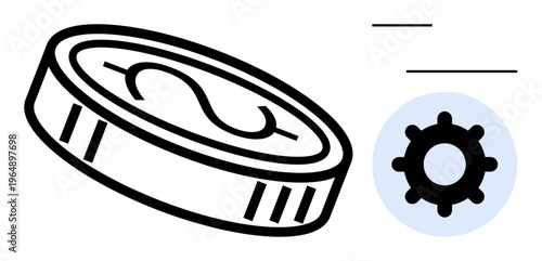 Financial technology concept. Stylized dollar coin and gear icon showing innovation, efficiency, and economy. Financial technology for money management, automation, and fintech tools. Business