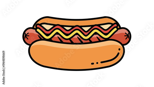 Hotdog with Ketchup and Mustard in Bun.