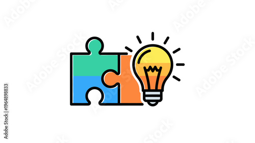 Schilderij op canvas Puzzle Piece with Lightbulb Symbolizing Creative Idea.