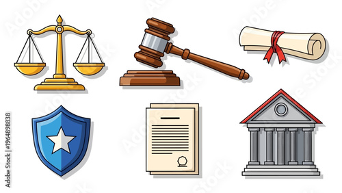 Law Justice Symbols Scales Gavel Document.