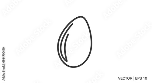 Simple Egg Icon Vector Illustration, Outline Drawing of a Single Egg on White Background