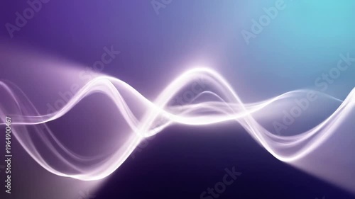 Glowing white waves on a gradient purple and blue background with a black base