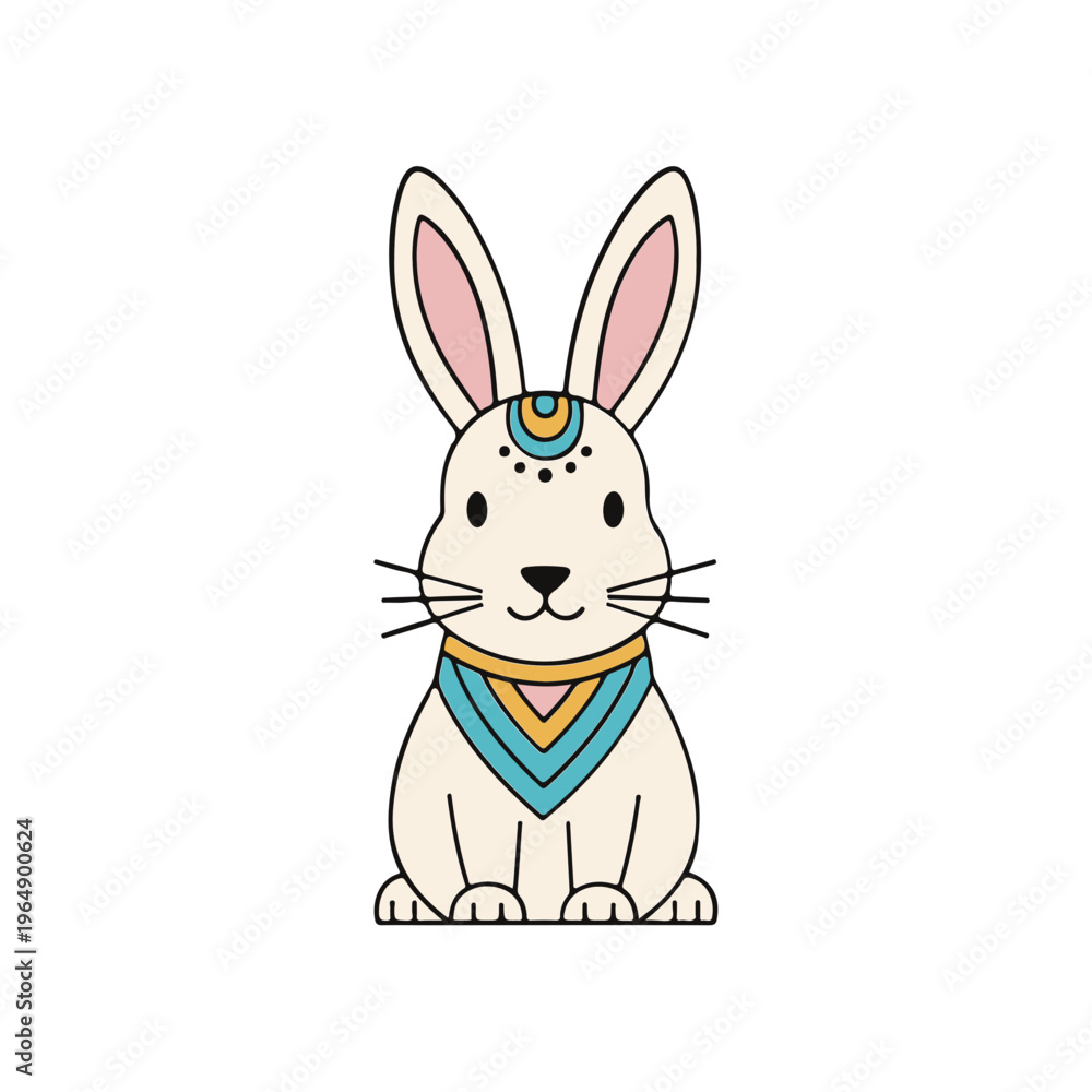 Obraz premium White Cartoon Rabbit with Ornaments and Jewelry.