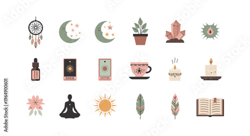 Various spiritual and meditation icons.