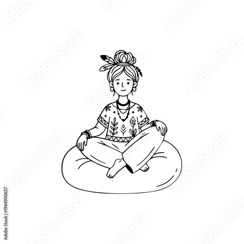 Woman Sitting in Lotus Position Meditating.