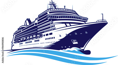 Vector blue traveling with cruise ship and wave in the ocean sea sign symbol icon logo template design inspiration. Transparent background EPS version.