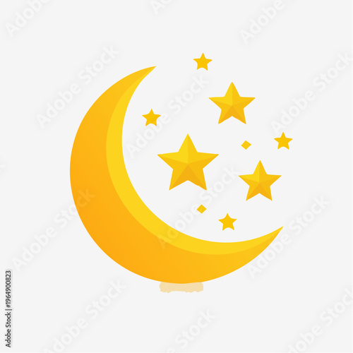 Gradient crescent moon with shimmering stars vector graphic islamic background