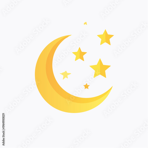 Simple stylized crescent moon and star grouping vector graphic islamic background