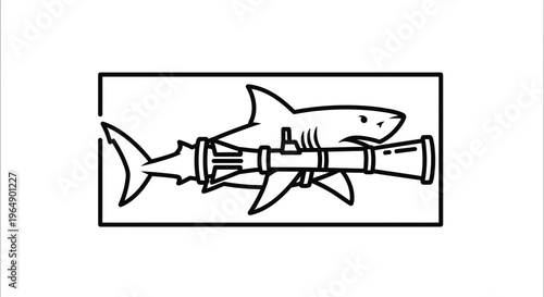 Shark with Rocket Launcher, Aggressive Animal, Military Concept, Vector Art