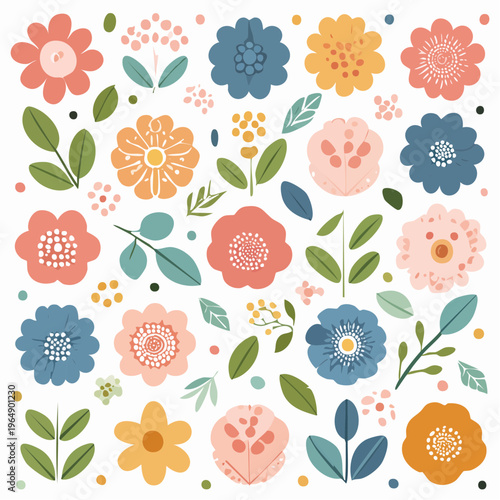 Retro style floral pattern collection with leaves and buds islamic background