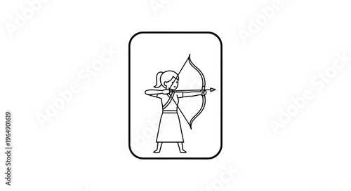 Archer Woman Silhouette Icon, Archery Sport, Target Aiming, Vector Illustration