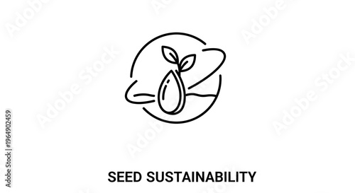 Seed Sustainability Icon: Sprout Growing from Seed with Orbiting Lines