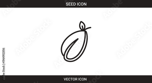 Seed Icon: Simple Outline of a Sprouting Seed with Leaf