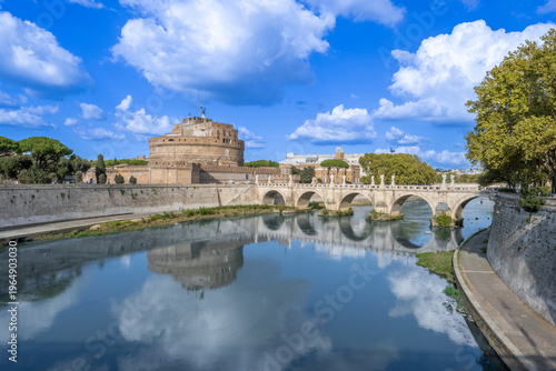 City of Rome, St. Angelo Bridge over the Tiber River, with Castel San Angelo, Italy