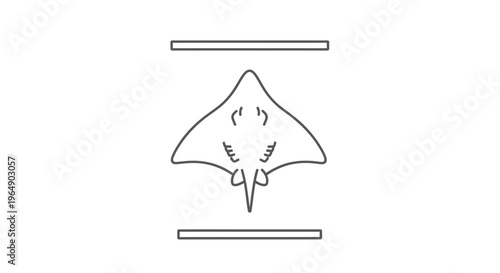 Minimalist aquatic illustration featuring a streamlined marine stingray icon gliding between