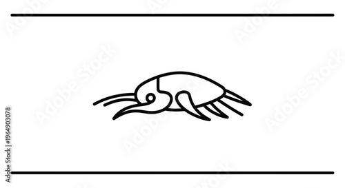 Minimalist black and white line art illustration of a fascinating aquatic creature design