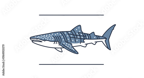 Minimalist graphic representation of a majestic whale shark swimming gracefully underwater
