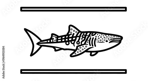 Stylized Whale Shark Minimalist Line Art with Unique Spot and Stripe Patterns for Marine Themes
