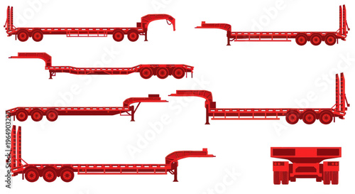 Collection of Red Flatbed Semi-Trailers and Gooseneck Trailers