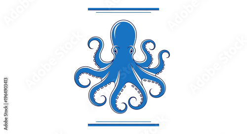 Vibrant blue octopus marine creature illustration with eight tentacles and distinct suction cups