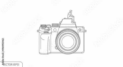 Minimalist line art illustration featuring a small person contemplatively seated on a large