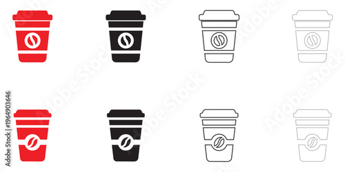 Coffee cup icon vector set, hot paper coffee cup drinks symbol vector, silhouette and line art illustration
