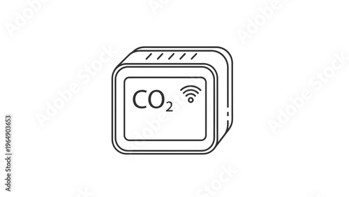 CO2 Monitor Device Simple Line Art Illustration.