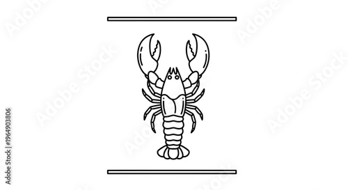 Minimalist line art illustration depicting a marine lobster with prominent claws aquatic