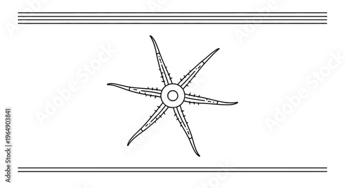 Stylized six-pointed organism line art with central ring and spiky appendages, illustrating