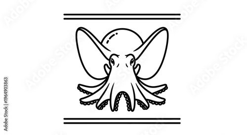 Whimsical deep-sea creature graphic with unique cranial fins line drawing for marine life designs