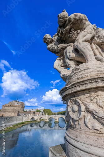City of Rome, St. Angelo Bridge over the Tiber River, with Castel San Angelo, Italy