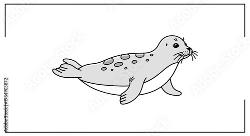Charming spotted seal cartoon illustration for children's books and educational content featuring