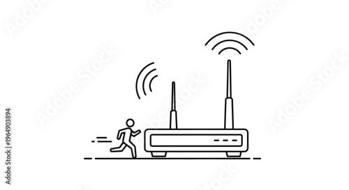 A minimalist icon illustrating a person moving away from a home wireless router signal